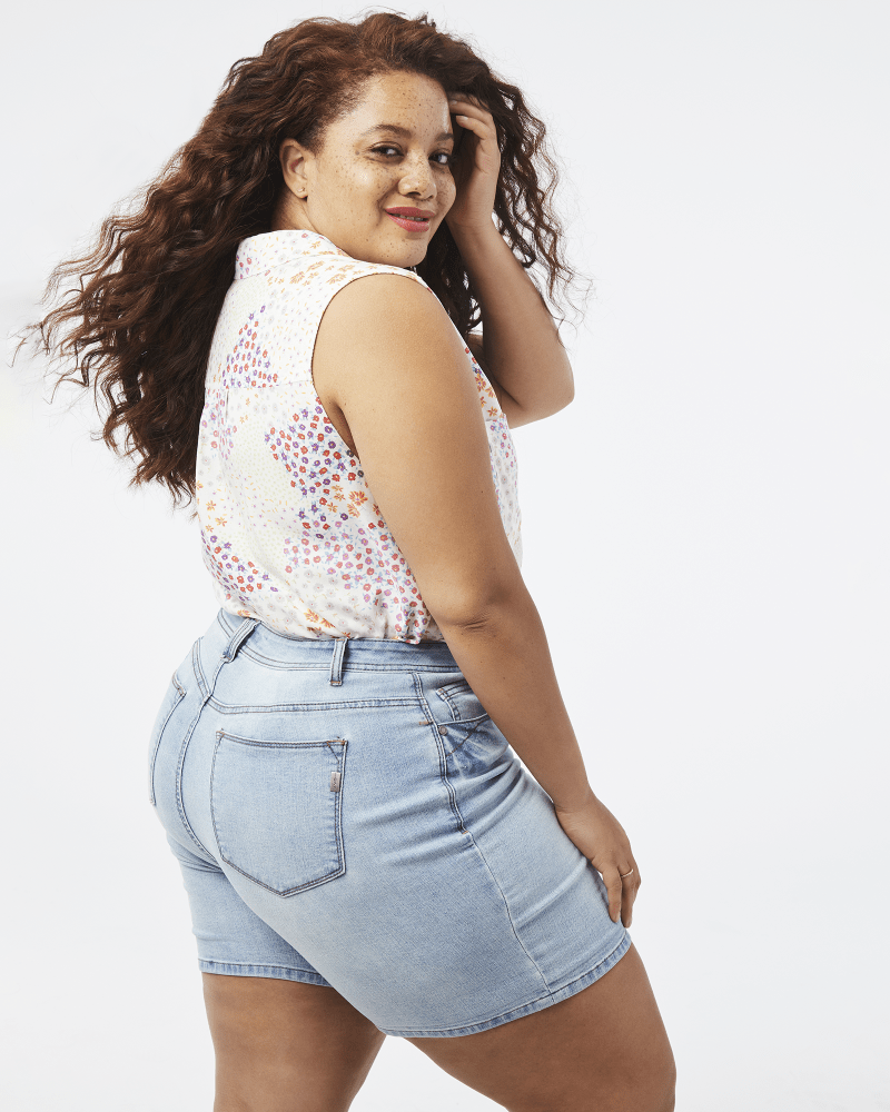 Front of plus size Nicole High-Rise Denim Shorts by 1822 DENIM | Dia&Co | dia_product_style_image_id:158099